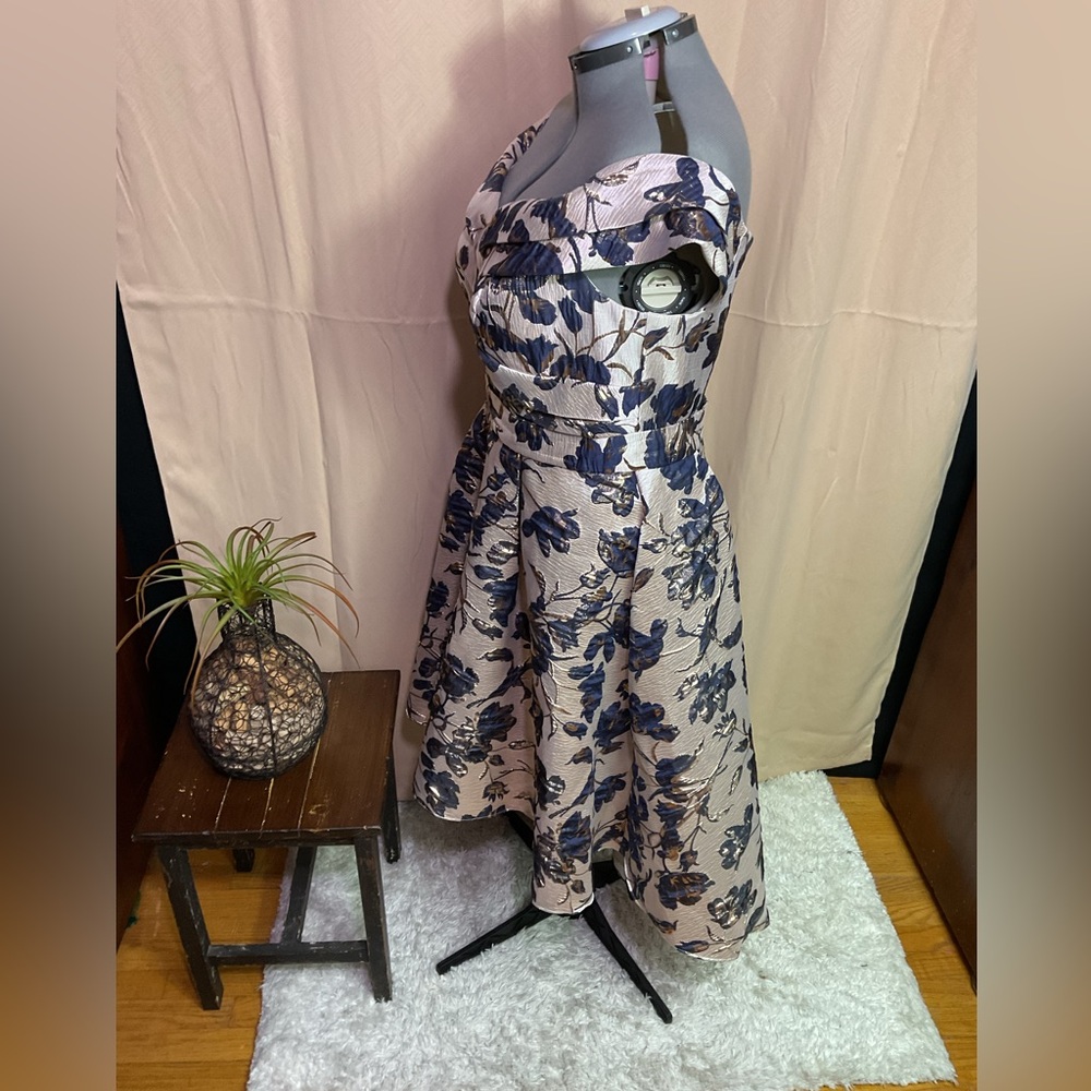 Oleg Cassini Metallic Brocade Off The Shoulder High Low Dress - Picture 7 of 15